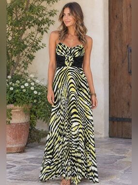 Night Moves Strapless Pleated Animal Print Cocktail Dress